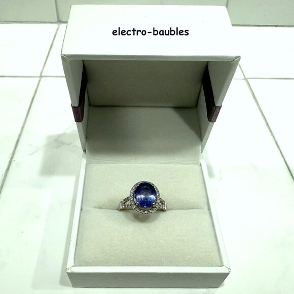 Estate $3500 2 Carat Periwinkle Tanzanite 14kt White Gold Halo Ring Sz 7 - Picture 5 of 11